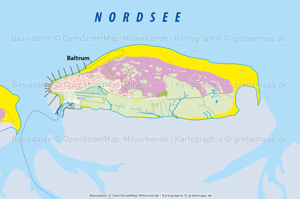 Baltrum Inselkarte mit Gebäuden Vektorkarte - grebemaps® Kartographie