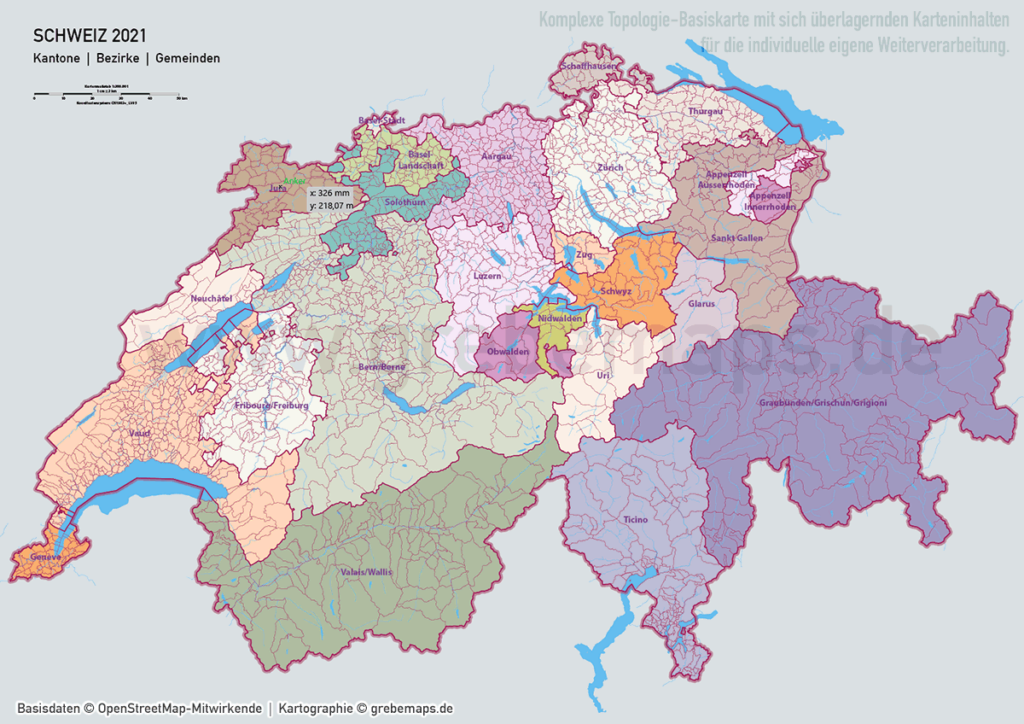 Schweiz Vektorkarte Kantone Gemeinden - grebemaps Kartographie