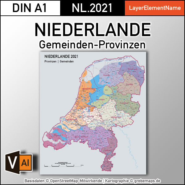 Niederlande Vektorkarte Provinzen Gemeinden Autobahnen (2021), Karte Niederlande, Landkarte Niederlande, Vektorkarte Niederlande, AI, download, editierbar, Karte Niederlande für Illustrator, vector map netherlands, vektor karte niederlande