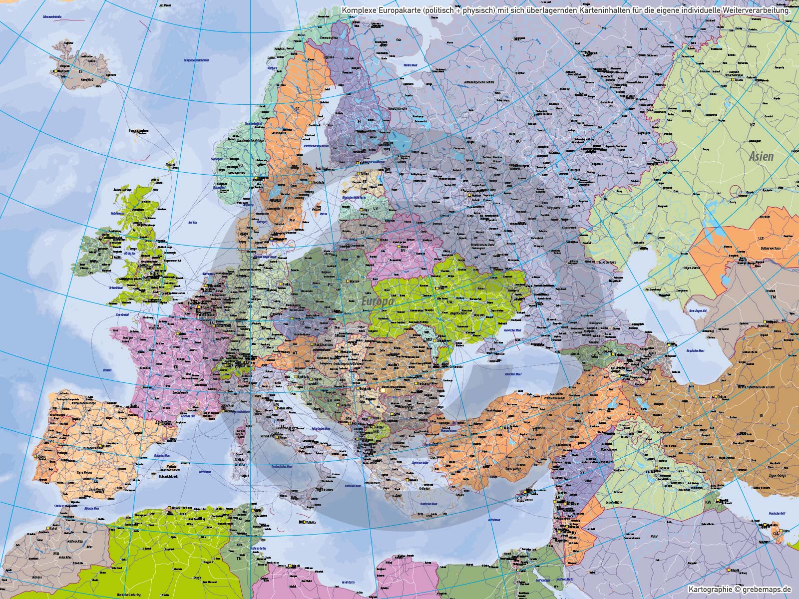 Europa Vektorkarte politisch physisch mit Provinzen flächentreu Landkarte, Landkarte Europa, physische Landkarte Europa, vector map europe, Landkarte Europa physisch Illustrator, Vektorgrafik, Vektorkarte Europa AI Illustrator, editierbar, download, ebenen-separiert, Europakarte editierbar
