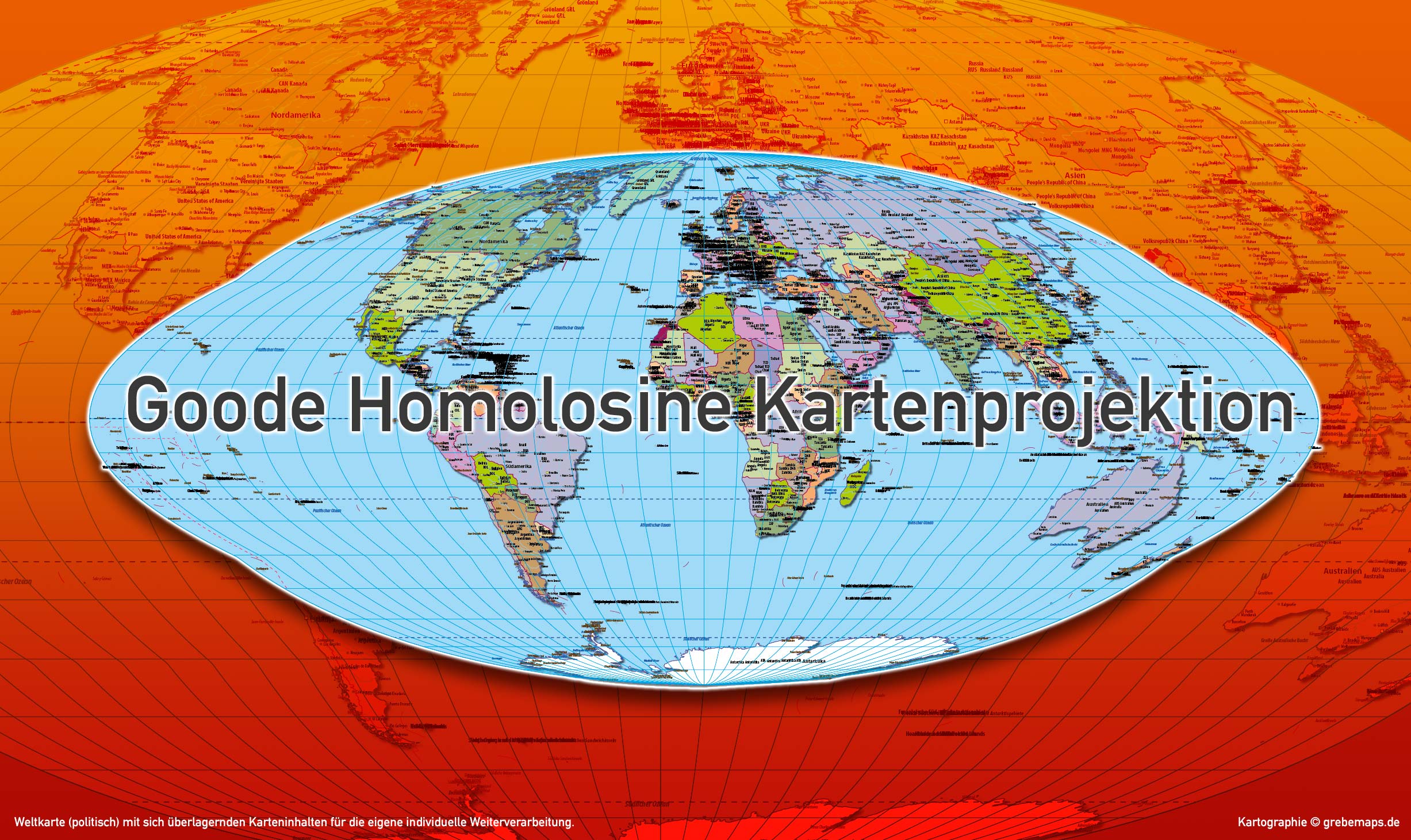 Weltkarte politisch - Goode Homolosine Kartenprojektion - ebenen-separierte editierbare Vektorkarte für Illustrator zum Download, Weltkarte politisch Vektor-Download, Vektorgrafik, Kartengrafik Welt, Weltkarte bearbeitbar, Weltkarte zum bearbeiten, Weltkarte Landflächen, Weltkarte Länder