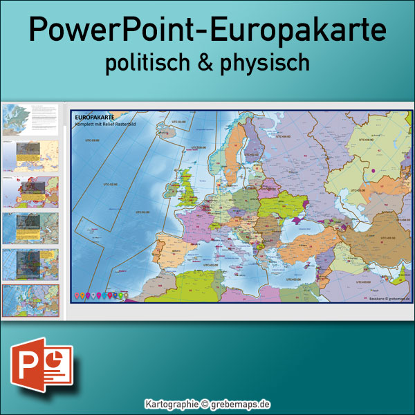 PowerPoint-Europakarte politisch und physisch mit Ländern zum Einfärben und Bearbeiten