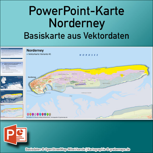 PowerPoint-Karte Norderney / Ostfriesische Inseln – Basiskarte aus Vektordaten ebenen-separiert editierbar einfärbbar- mit Deutschlandkarte