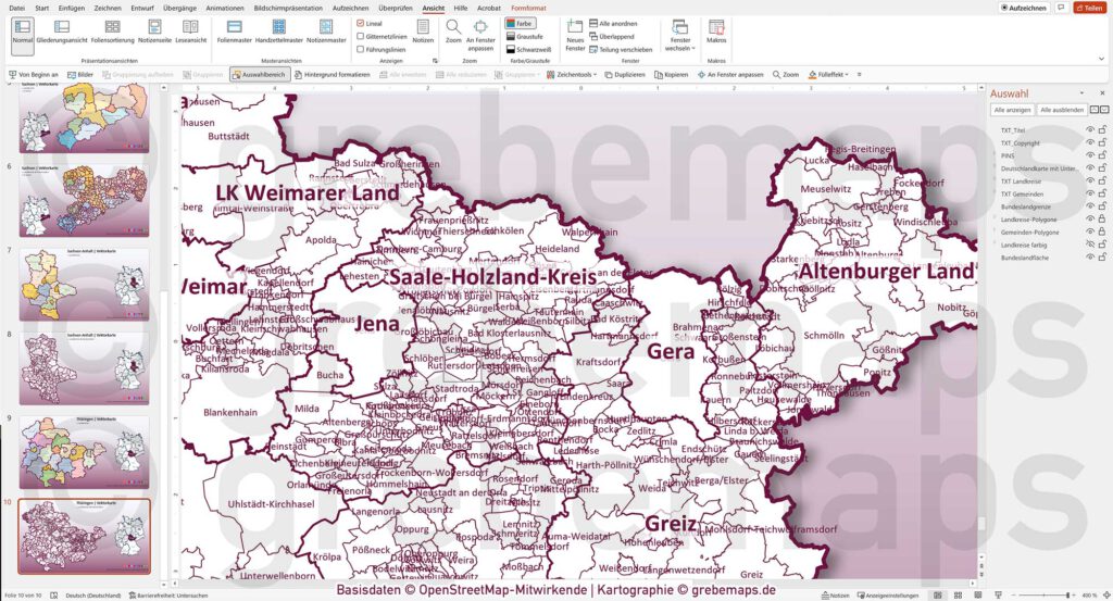 PowerPoint-Karte Ostdeutschland Gemeinden Landkreise nach Bundesland
