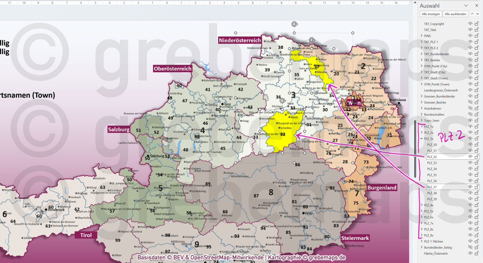 PowerPoint-Karte Österreich Austria Postleitzahlen PLZ-2   Bezirke ...