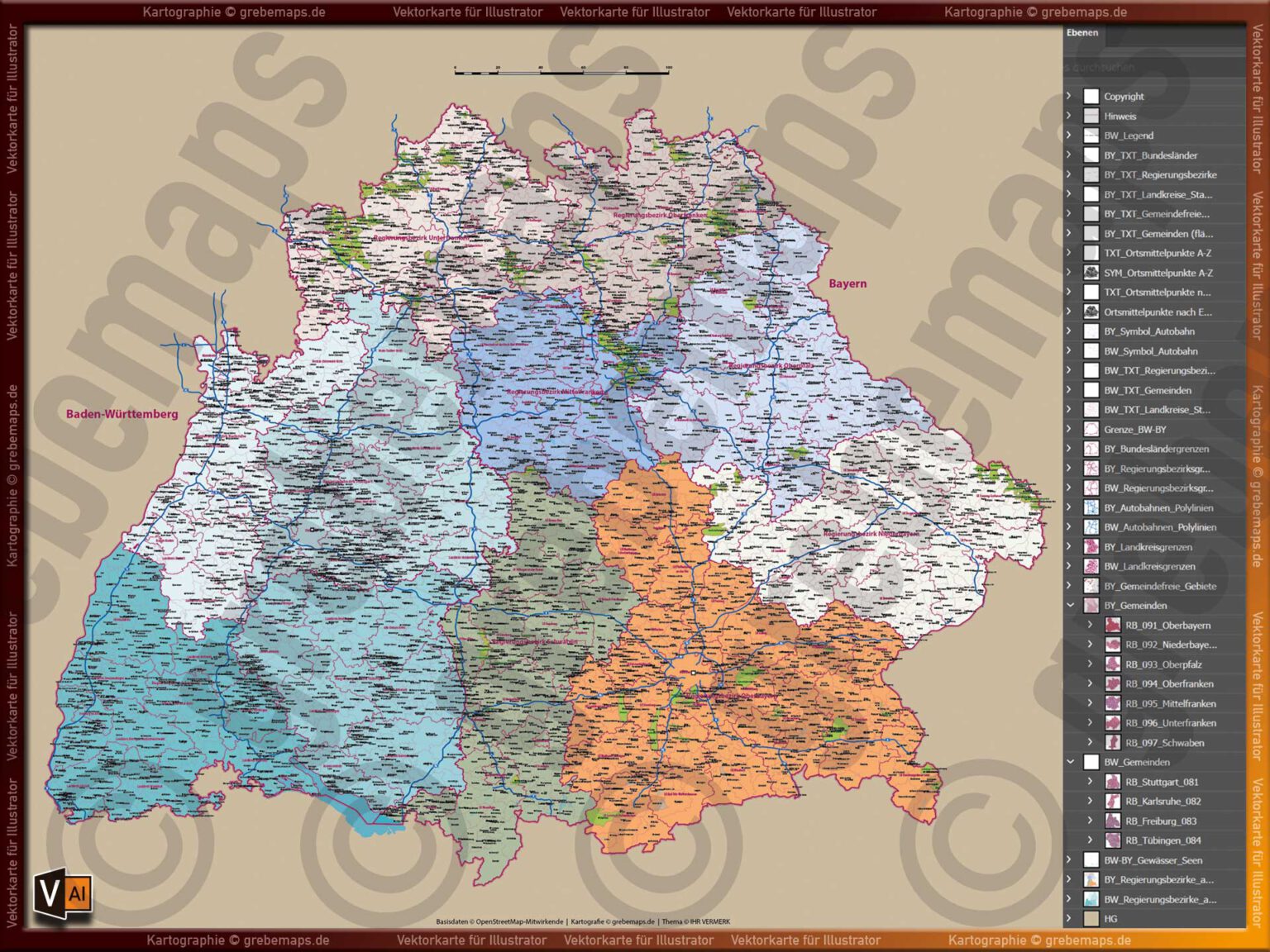 baden-w-rttemberg-und-bayern-vektorkarte-landkarte-regierungsbezirke