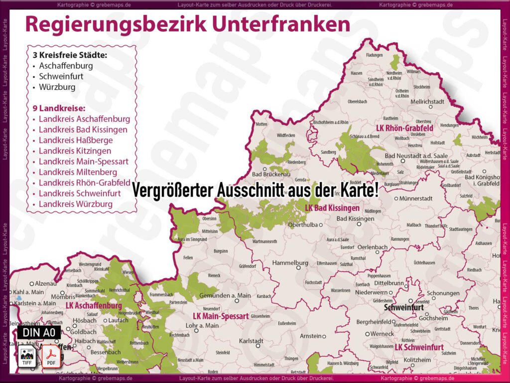 Bayern LayoutKarte Regierungsbezirke Landkreise kreisfreie Städte
