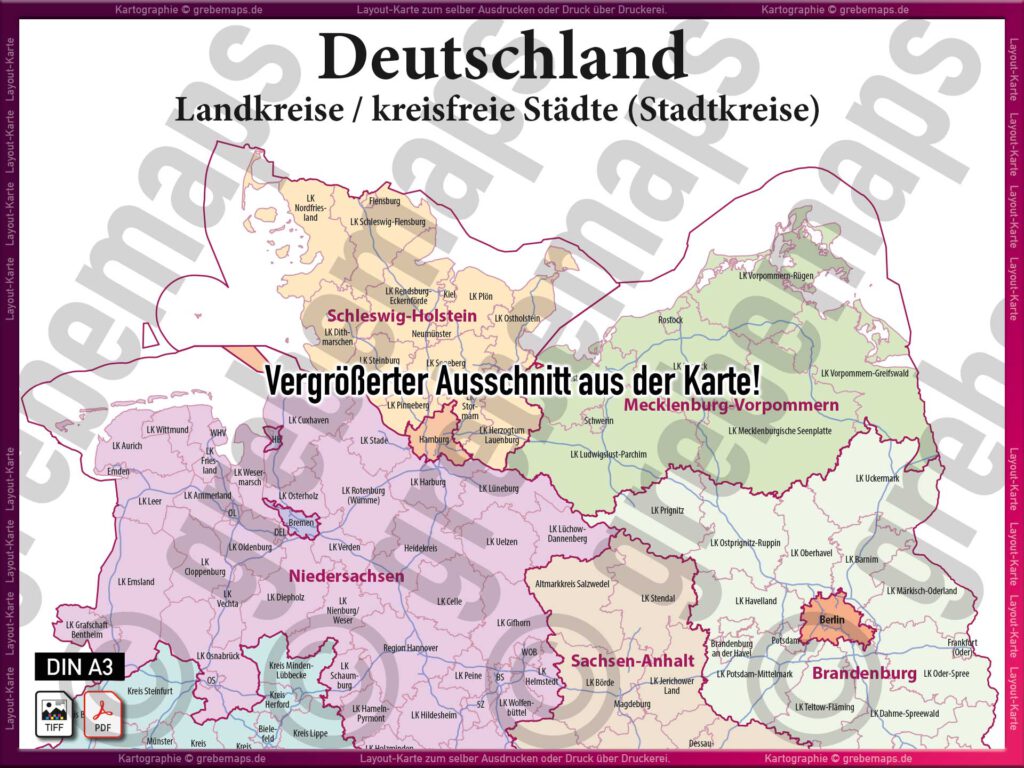  Deutschland Layout-Karte Landkreise kreisfreie Städte Landkarte - DIN 