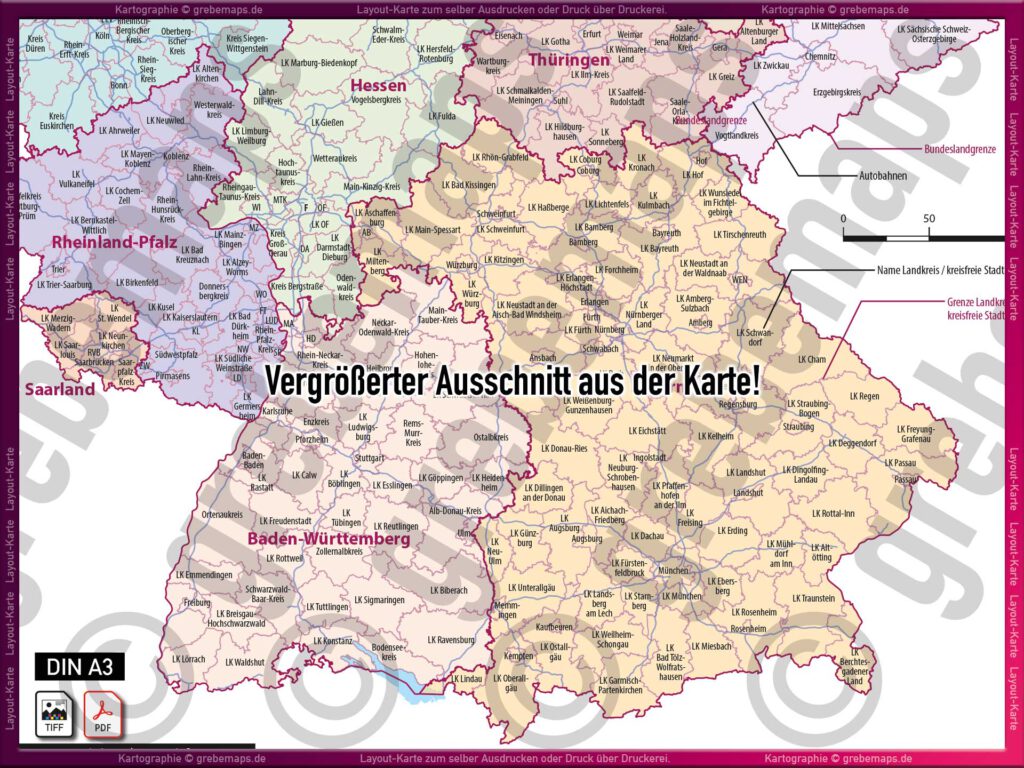 Deutschland Layout-Karte Landkreise kreisfreie Städte Landkarte - DIN