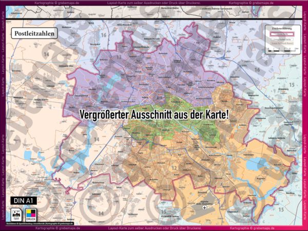Berlin Layout-Karte Stadtteile Stadtbezirke Landkarte Stadtplan - DIN