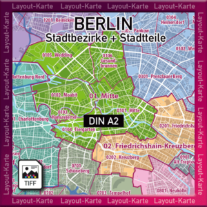 Berlin Layout-Karte Stadtteile Stadtbezirke Landkarte Stadtplan - DIN