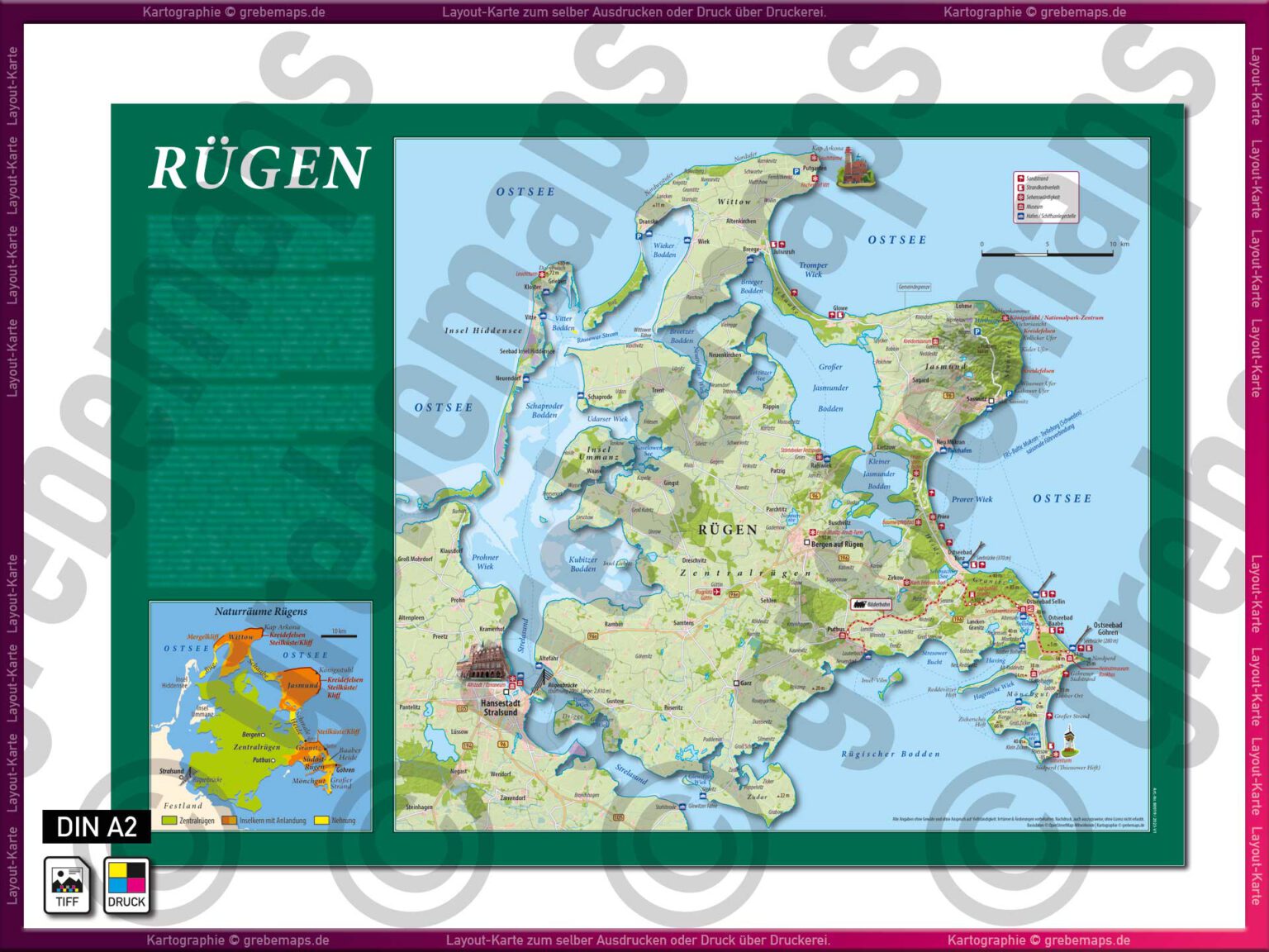 Rügen Übersichtskarte Insel-Karte Landkarte TouristMap Layout-Karte ...