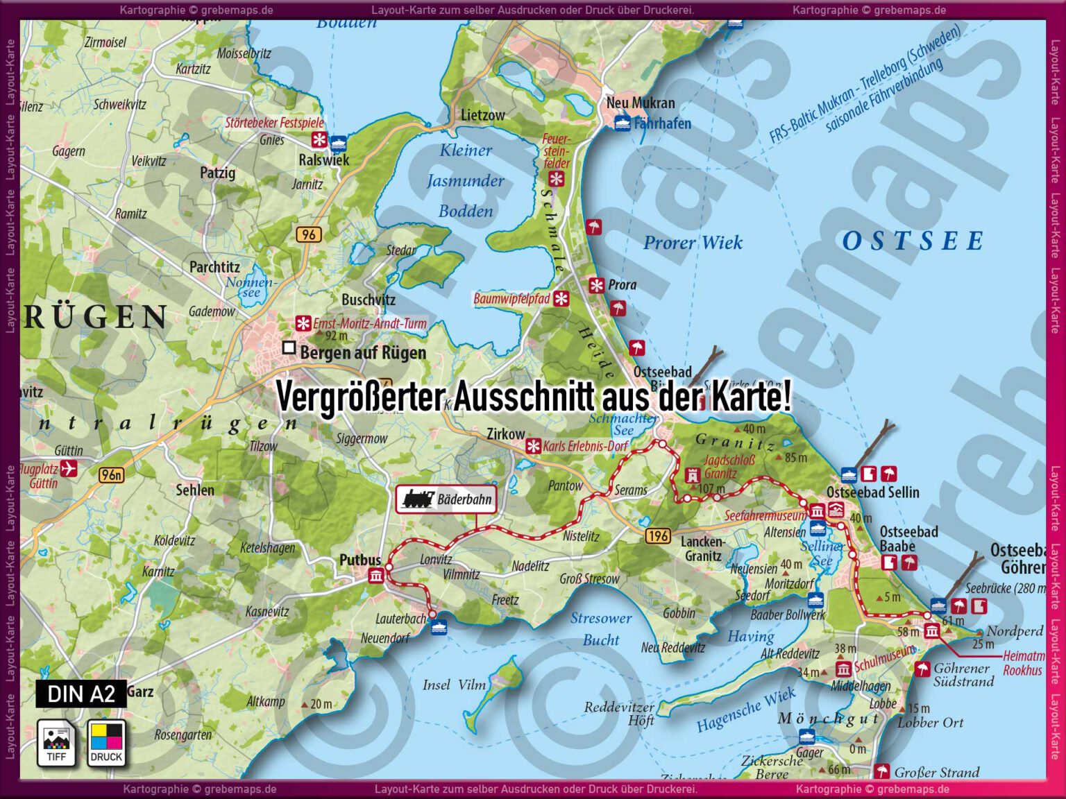 Rügen Übersichtskarte Insel-Karte Landkarte TouristMap Layout-Karte