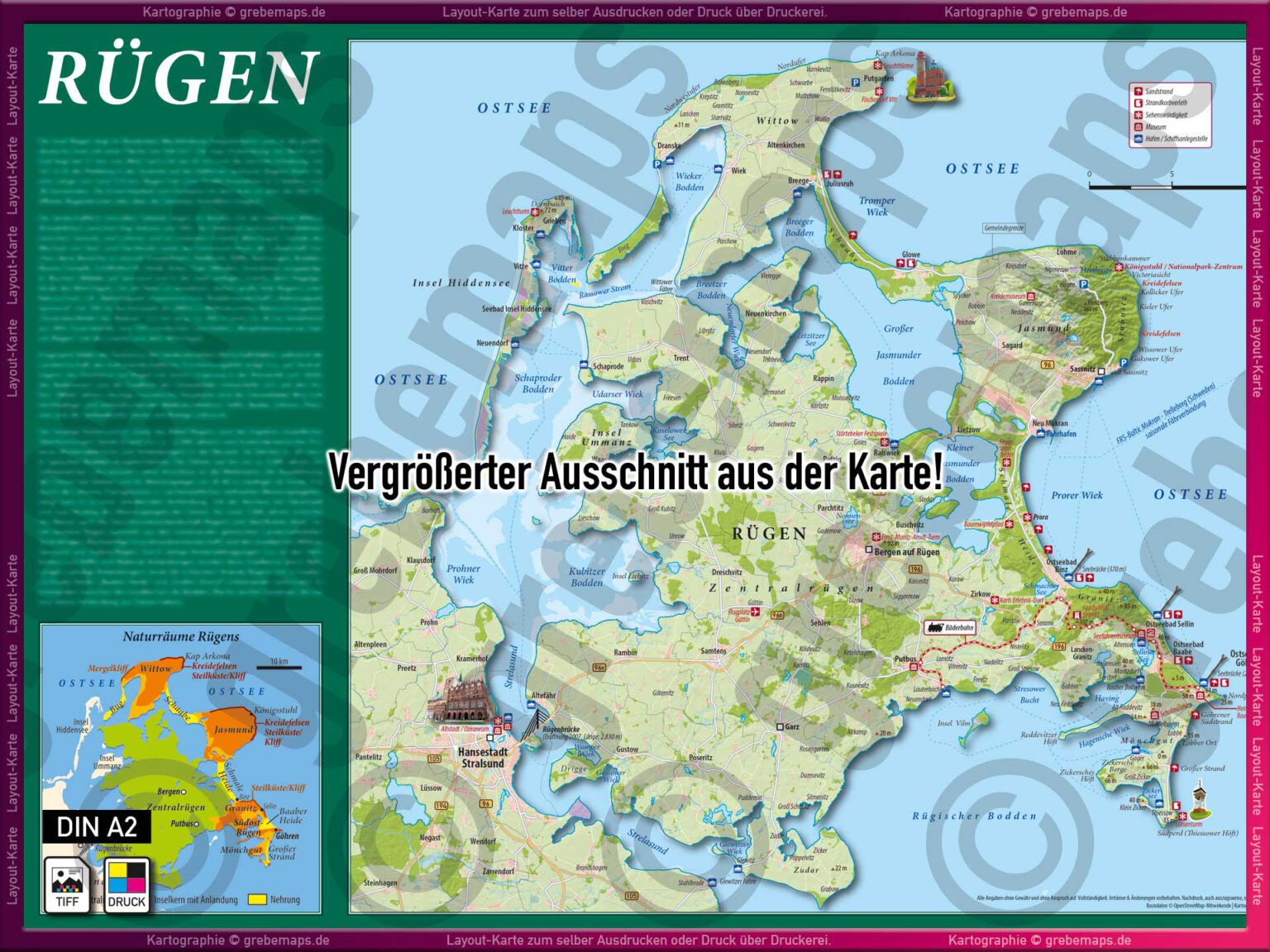 Rügen Übersichtskarte Insel-Karte Landkarte TouristMap Layout-Karte ...