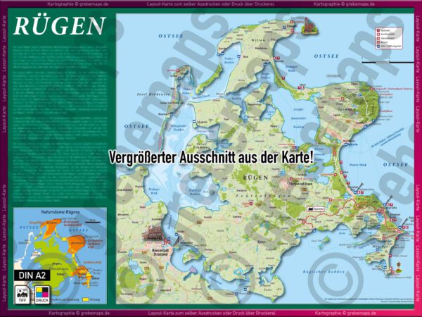 Rügen Übersichtskarte Insel-Karte Landkarte TouristMap Layout-Karte ...
