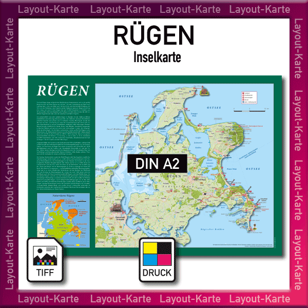 Rügen Übersichtskarte Insel-Karte Landkarte TouristMap Layout-Karte – DIN A2 – Druckdatei TIFF zum selber Drucken oder Printprodukt