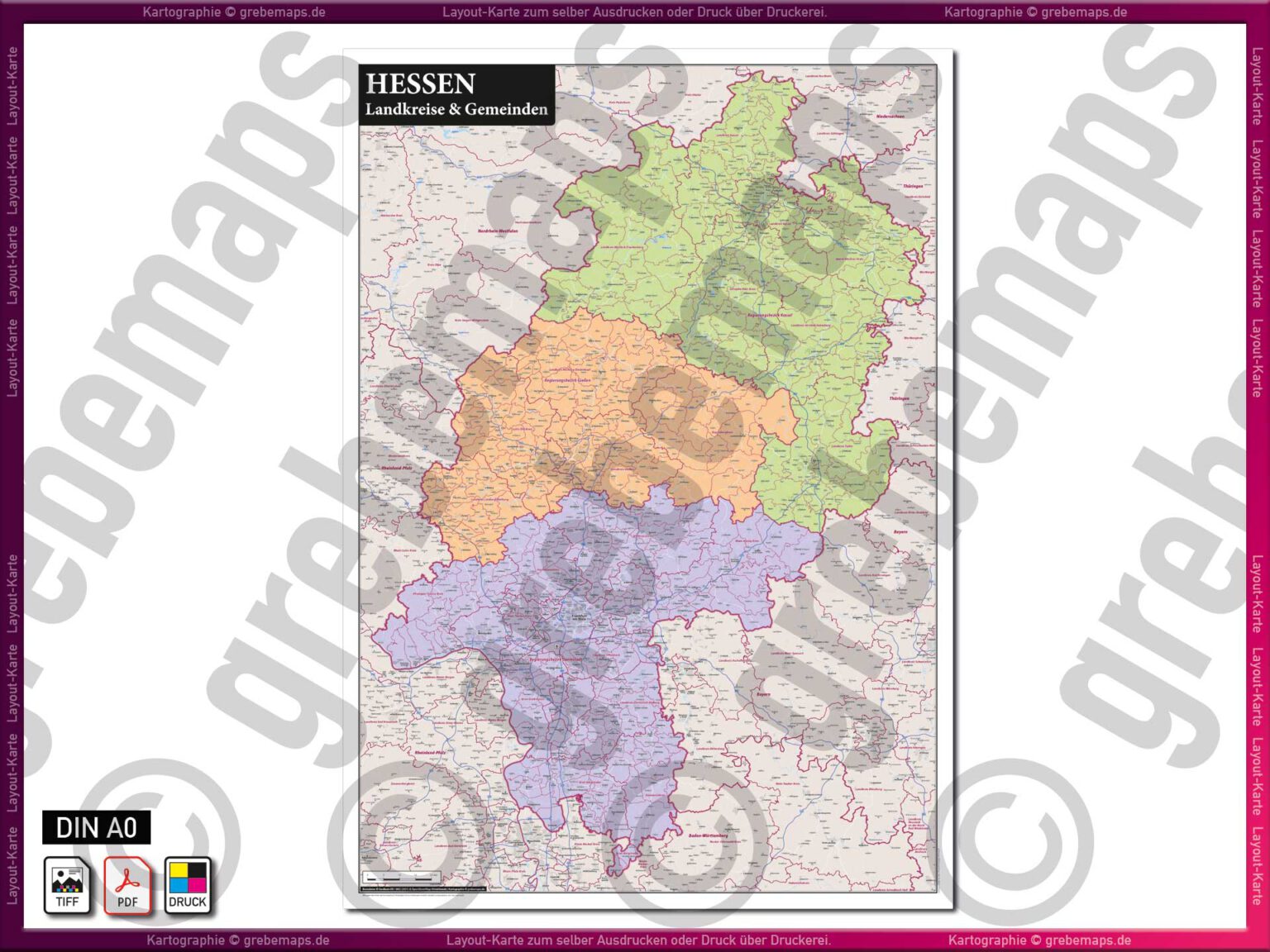 Karte Von Hessen Mit Flüssen kartendesign.de