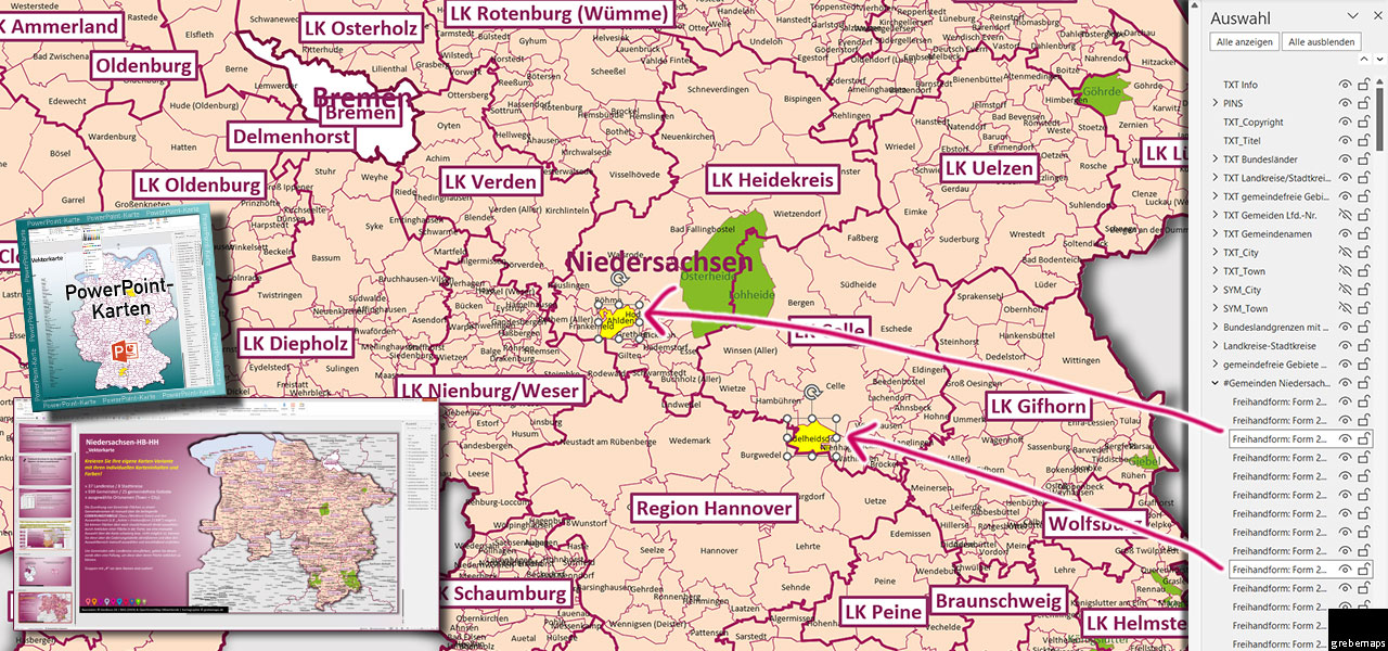 PowerPoint-Karte Niedersachsen Landkarte Gemeinden Landkreise