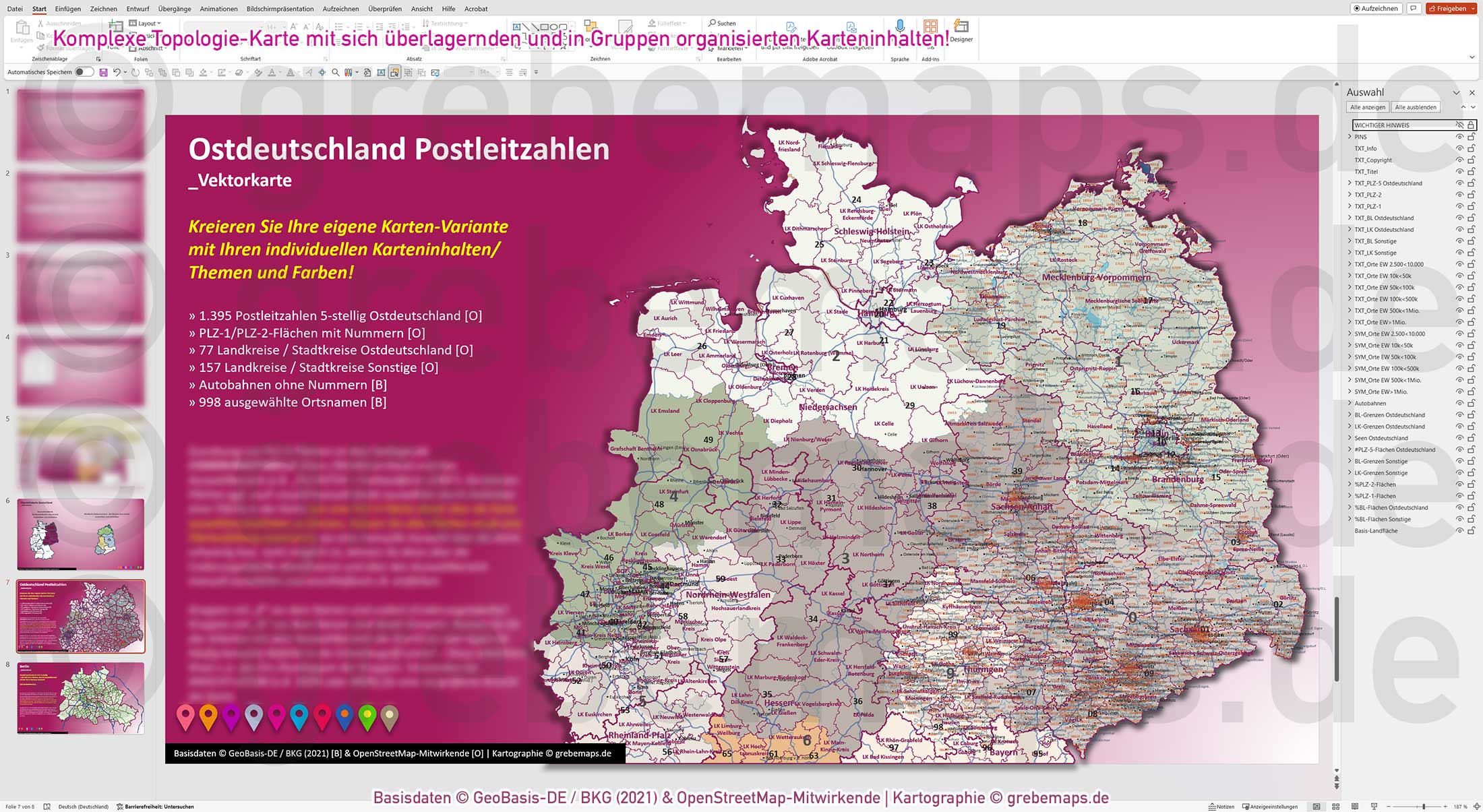 PowerPoint-Landkarte Ostdeutschland Postleitzahlen, Postleitzahlenkarte Ostdeutschland PowerPoint, PLZ-Karte Ostdeutschland PowerPoint, PowerPoint-Karte Ostdeutschland Postleitzahlen