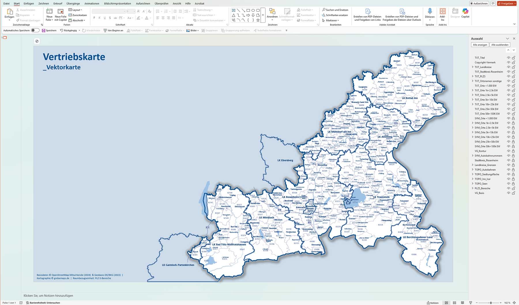 individuelle Erstellung PowerPoint-Landkarte Vektorkarte Vertriebskarte Gebietskarte Gebietsgrenzenkarte Flächen einzeln auswählbar einfärbbar