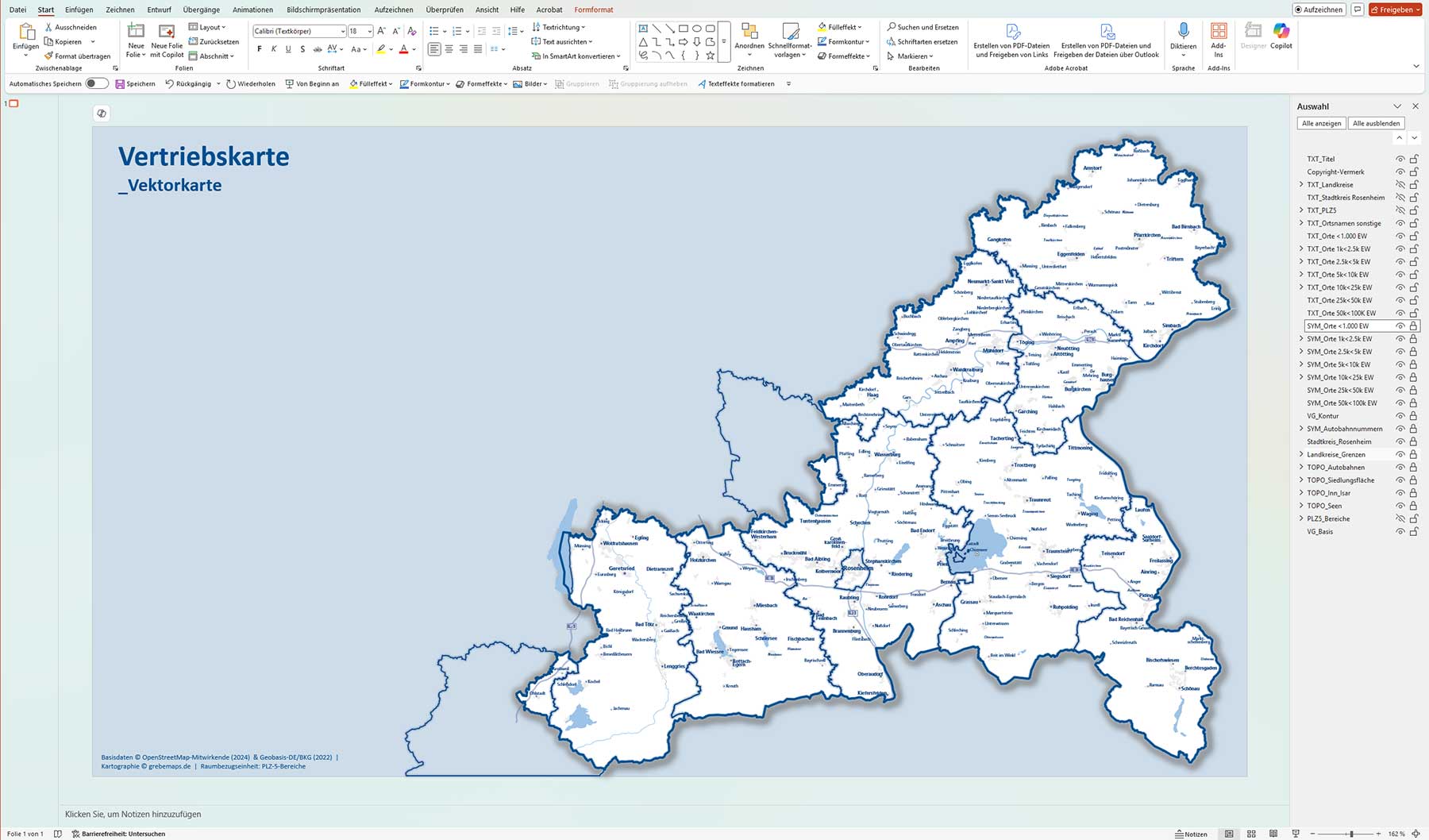 individuelle Erstellung PowerPoint-Landkarte Vektorkarte Vertriebskarte Gebietskarte Gebietsgrenzenkarte Flächen einzeln auswählbar einfärbbar