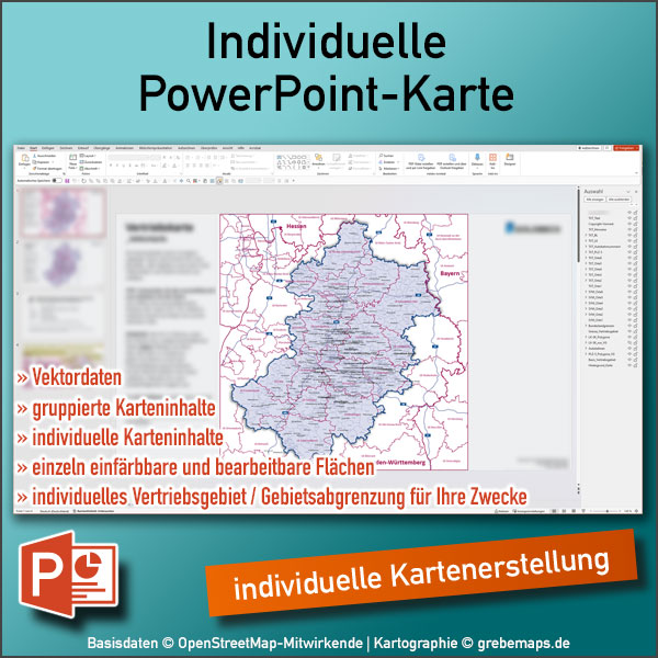 KartenDesign: Individuelle PowerPoint-Karte erstellen auf Basis von Postleitzahlen oder Gemeinden/Landkreisen (deutschlandweit) für Unternehmen