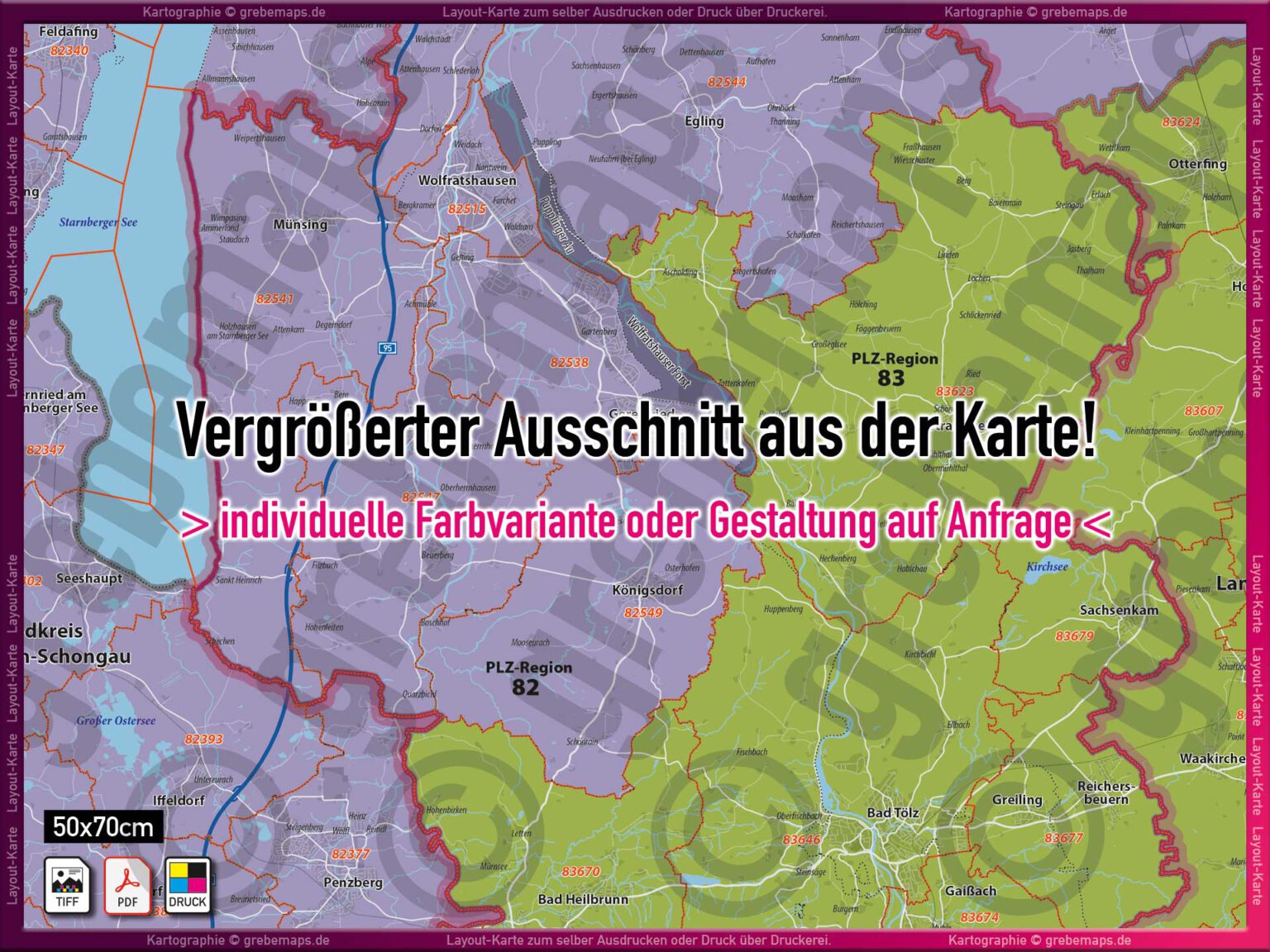 Landkreis Bad TölzWolfratshausen LayoutKarte Postleitzahlen PLZ 5