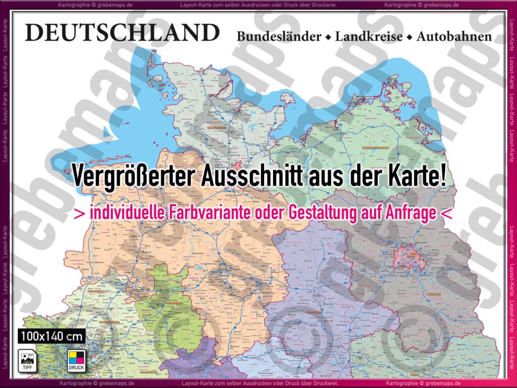 Deutschland Layout-Karte Autobahnen Landkreise Bundesländer Landkarte