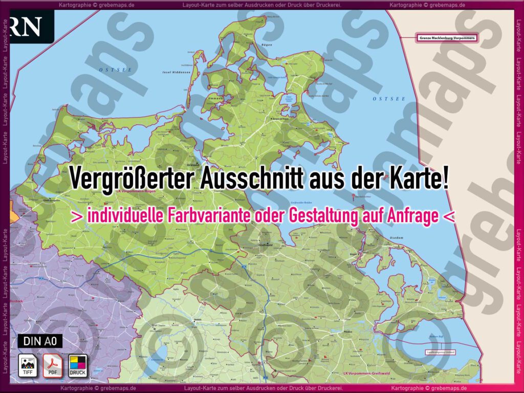 MecklenburgVorpommern LayoutKarte Landkreise Gemeinden