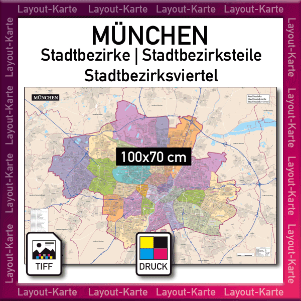 Stadtplan Stadtkarte Landkarte Karte München Stadtbezirke Stadtbezirksteile Stadtbezirksviertel Stadtteile drucken downoad Übersichtskarte