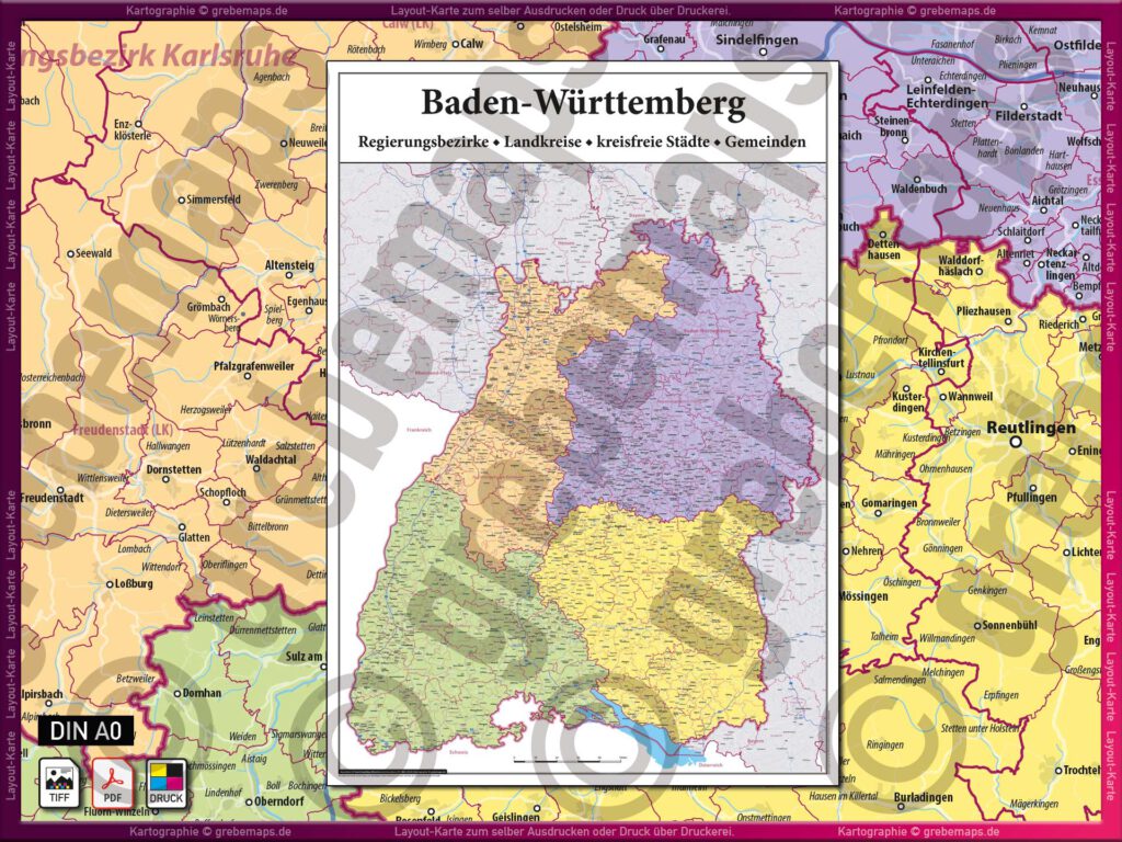 Baden Württemberg Karte Städte Und Flüsse
