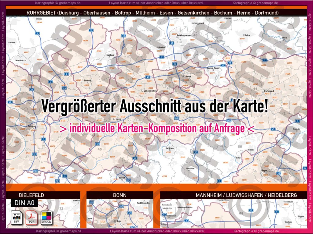 Deutschland Layout-Karte Postleitzahlenkarten Großstädte Städte PLZ 5