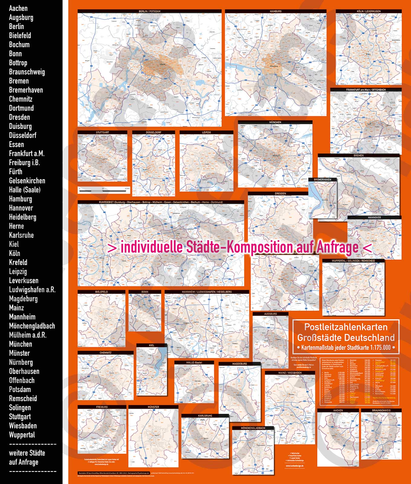 Karte Postleitzahlen Deutschland Großstädte Städte Stadtkarten PLZ-Karten Landkarten Wandkarte Plakat drucken ausdrucken Ausdruck digitale Druckdatei PDF TIFF download Postleitzahlenkarte