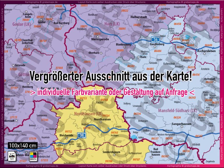 Deutschland (Os) Layout-Karte Postleitzahlenkarte PLZ 5-stellig Landkreise