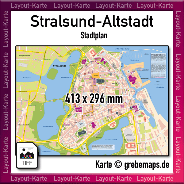 Stadtplan Ortsplan Stralsund-Altstadt für Druck als Druckdatei TIFF Landkarte Karte Lageplan Stadtkarte als Download