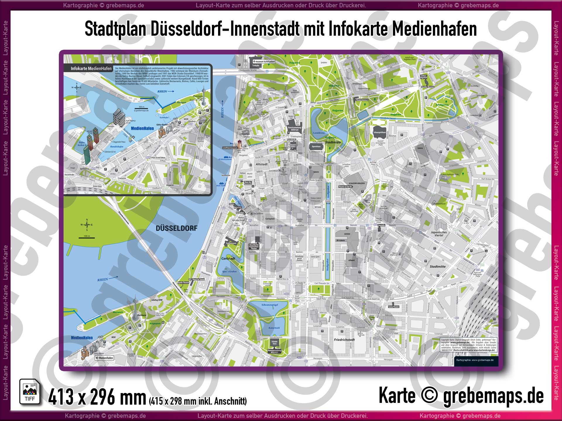 80058_stadtplan_duesseldorf_innenstadt_medienhafen_karte_stadtplan_landkarte_drucken_druckdatei_01 Stadtplan Düsseldorf-Innenstadt, Stadtplan Düsseldorf-City, Karte Düsseldorf-Stadtmitte, Stadtplan Düsseldorf-Zentrum, Druck, download Druckdatei, TIFF, zum Drucken, Druckvorlage, Infokarte Medienhafen, Karte Medienhafen, Basiskarte